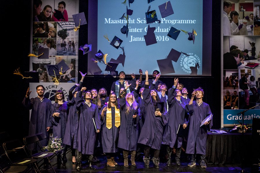 Caps against the winter graduation screen, January 2016